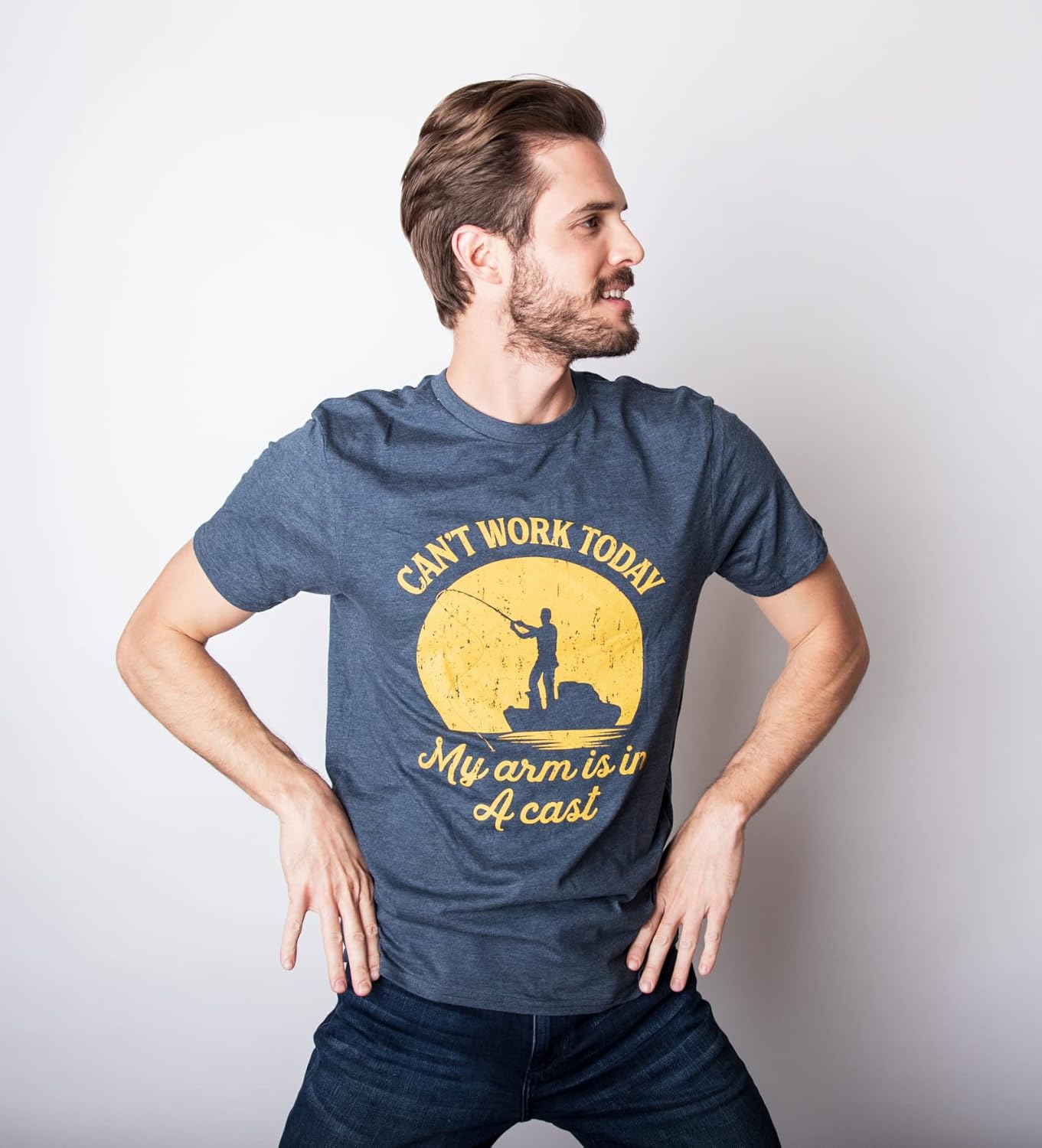 Crazy Dog Mens T Shirt I Can't Work Today My Arm is in A Cast Funny Fishing Fathers Day Tee