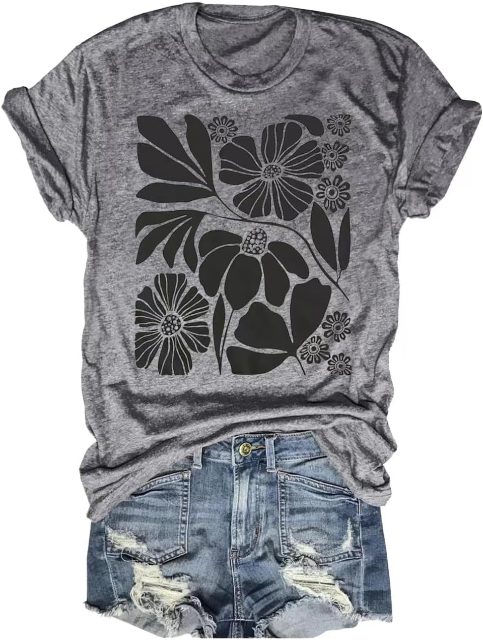 Women's Vintage Flowers Shirt Casual Boho Floral Printed T-Shirt Sunflower Wildflowers Graphic Tees Tops for Girl