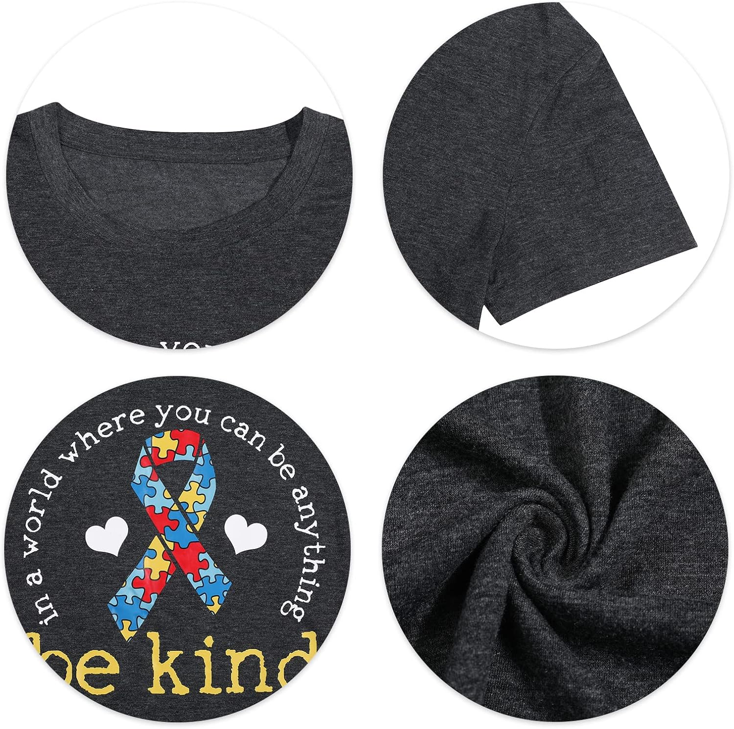 Be Kind Shirt for Women Autism Awareness T Shirts Autism Puzzle Graphic Casual Positive Tee Tops