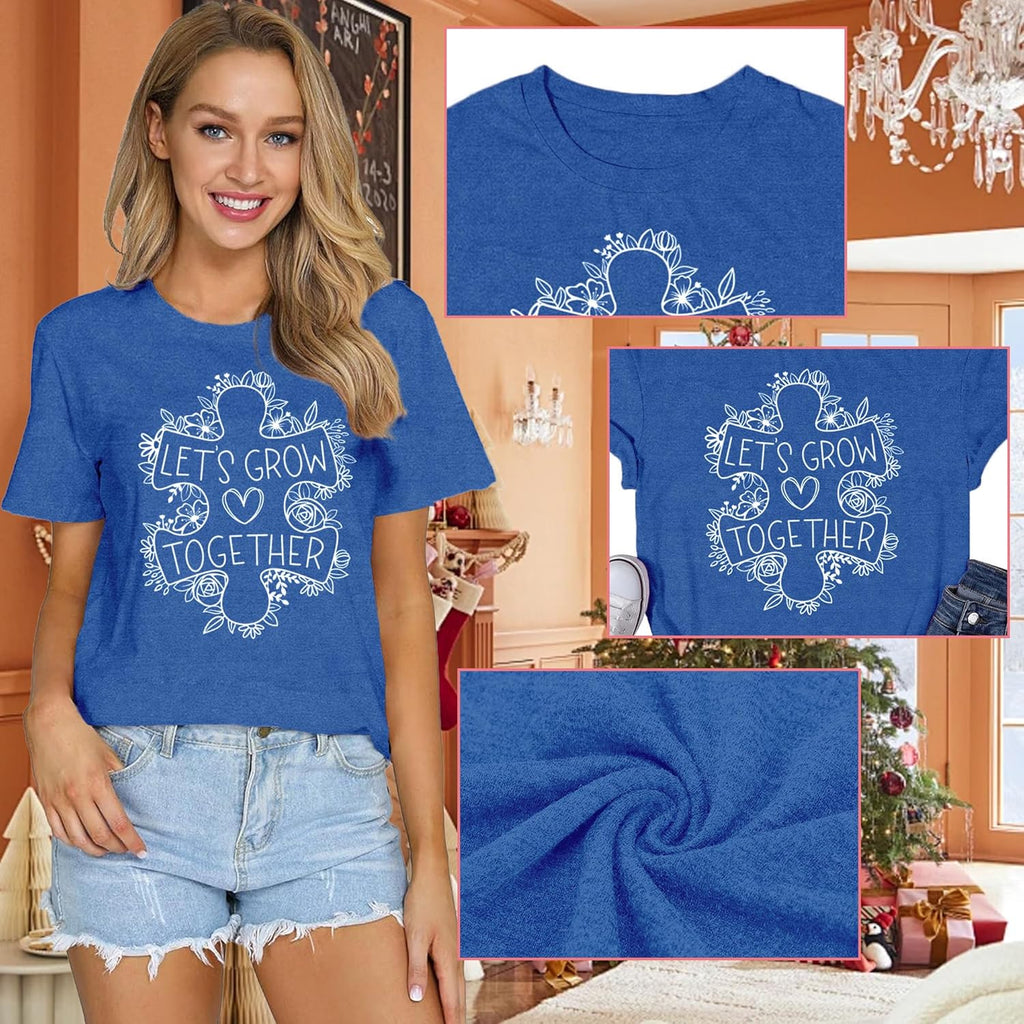 VQD Women's Autism Awareness Shirts Love T-Shirts Autistic Support Tee Tops