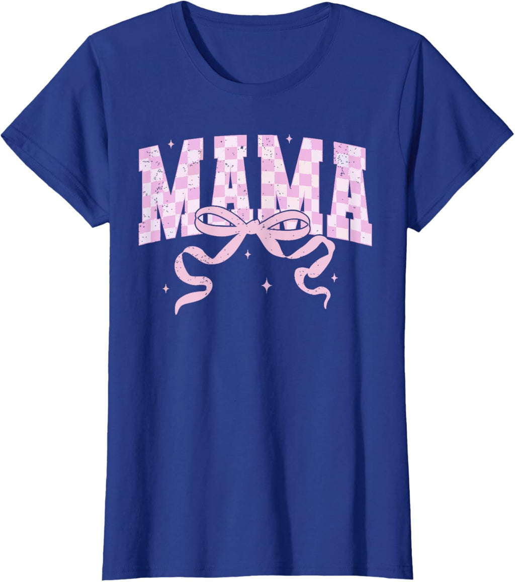 Retro Checkered Mama Coquette Mother's Day Pink Bow