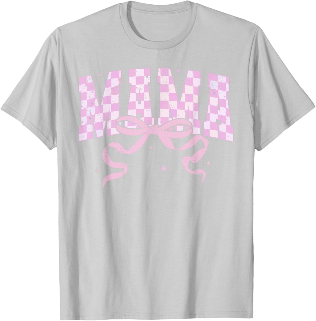 Retro Checkered Mama Coquette Mother's Day Pink Bow