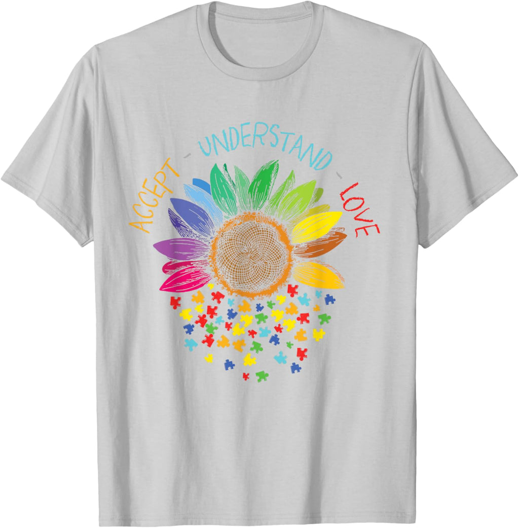 Autism Awareness Accept Understand Love ASD Rainbow Flower