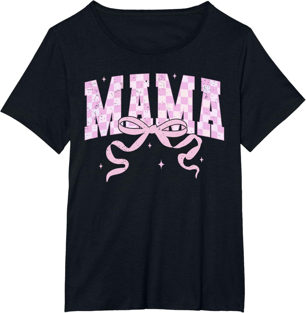 Retro Checkered Mama Coquette Mother's Day Pink Bow