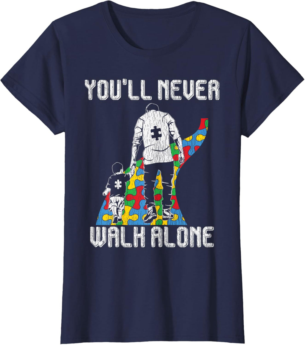 Vintage Father Son Family Autistic Kids Autism Awareness Dad