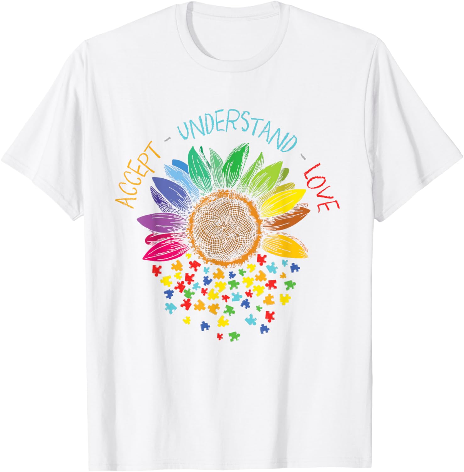 Autism Awareness Accept Understand Love ASD Rainbow Flower