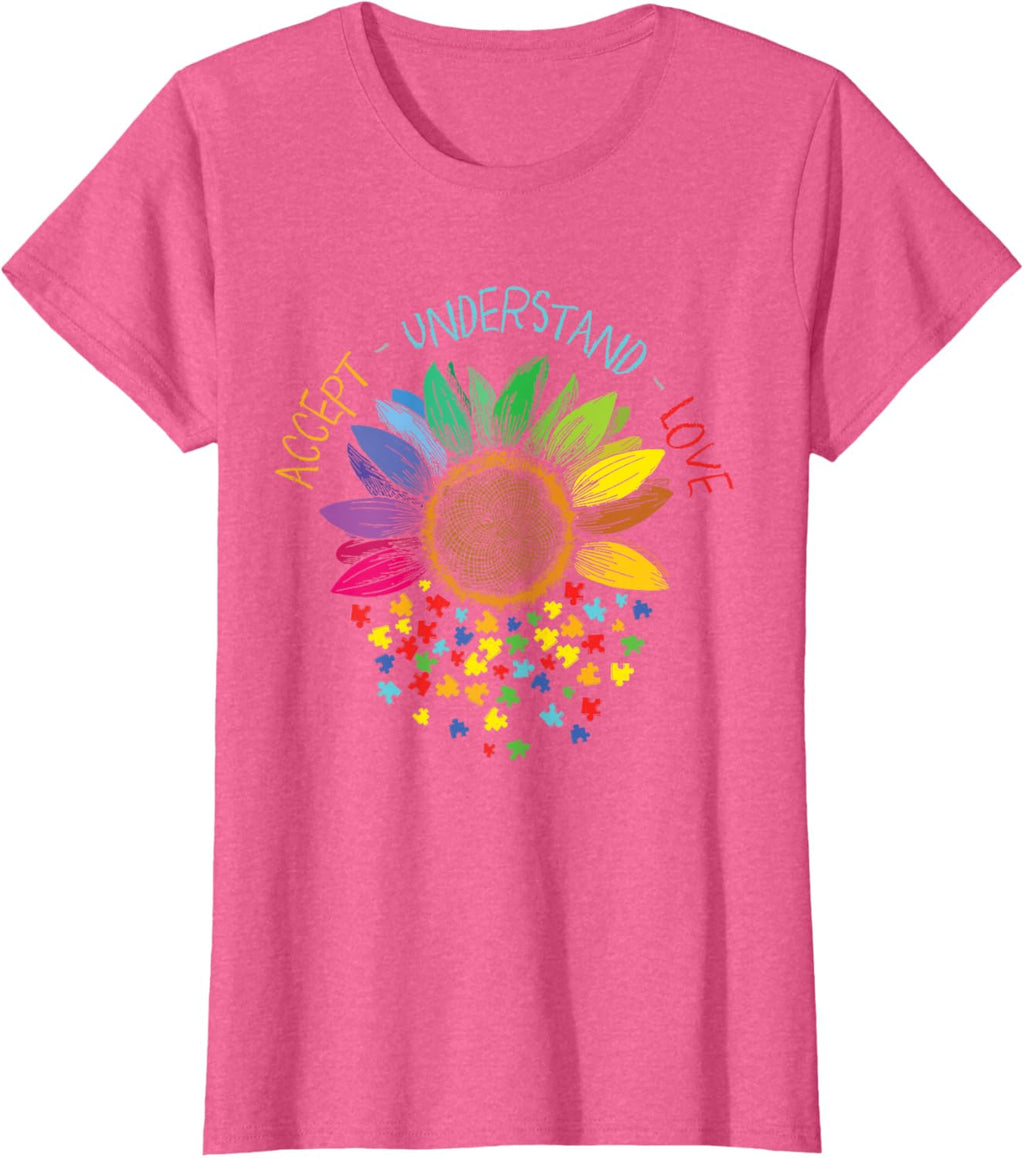 Autism Awareness Accept Understand Love ASD Rainbow Flower