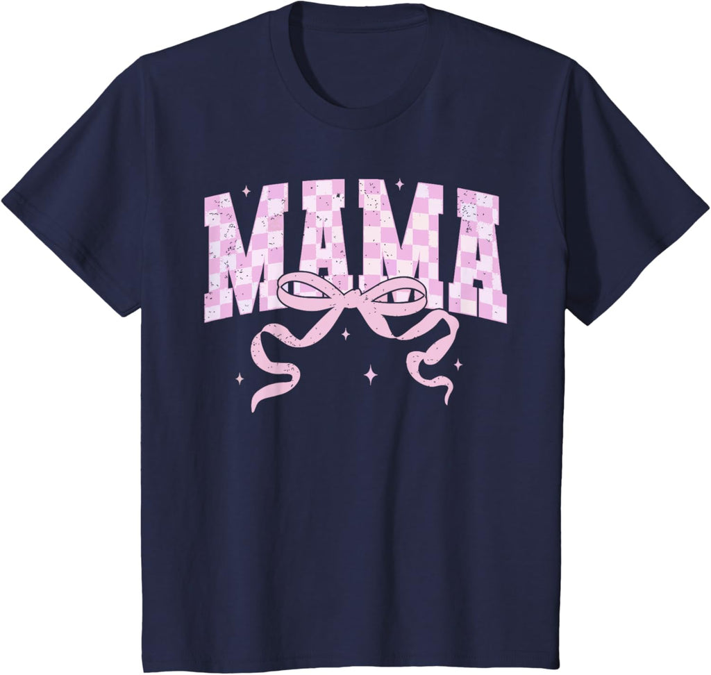 Retro Checkered Mama Coquette Mother's Day Pink Bow