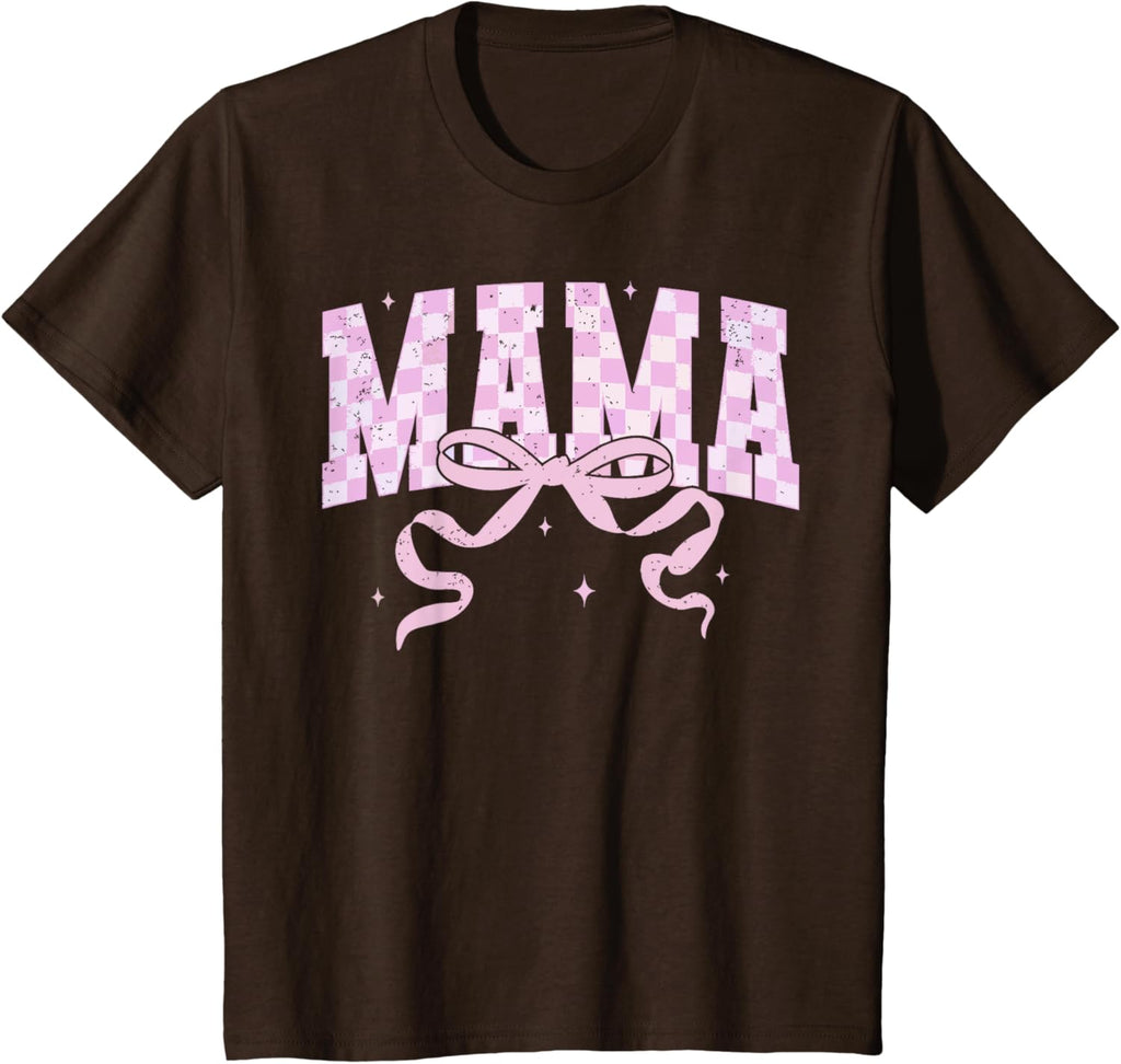 Retro Checkered Mama Coquette Mother's Day Pink Bow