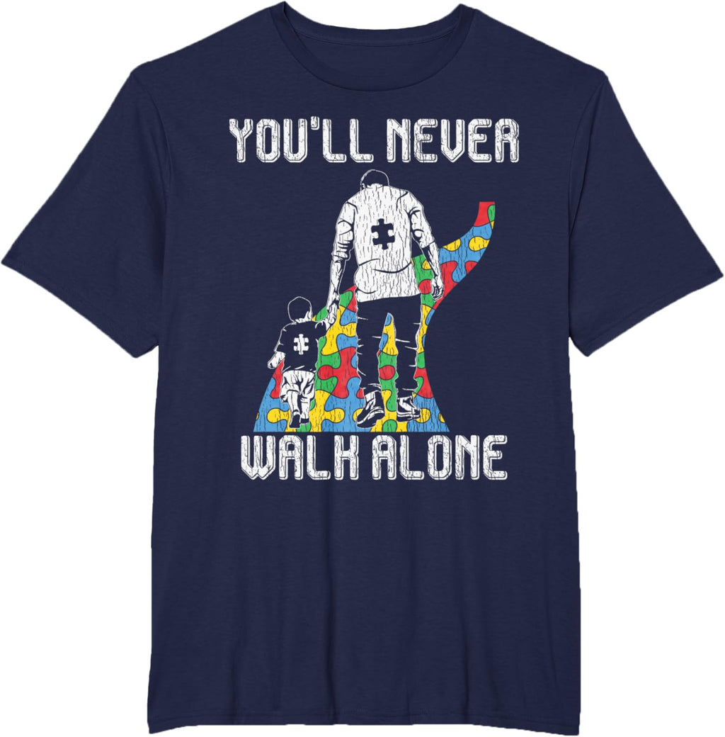Vintage Father Son Family Autistic Kids Autism Awareness Dad