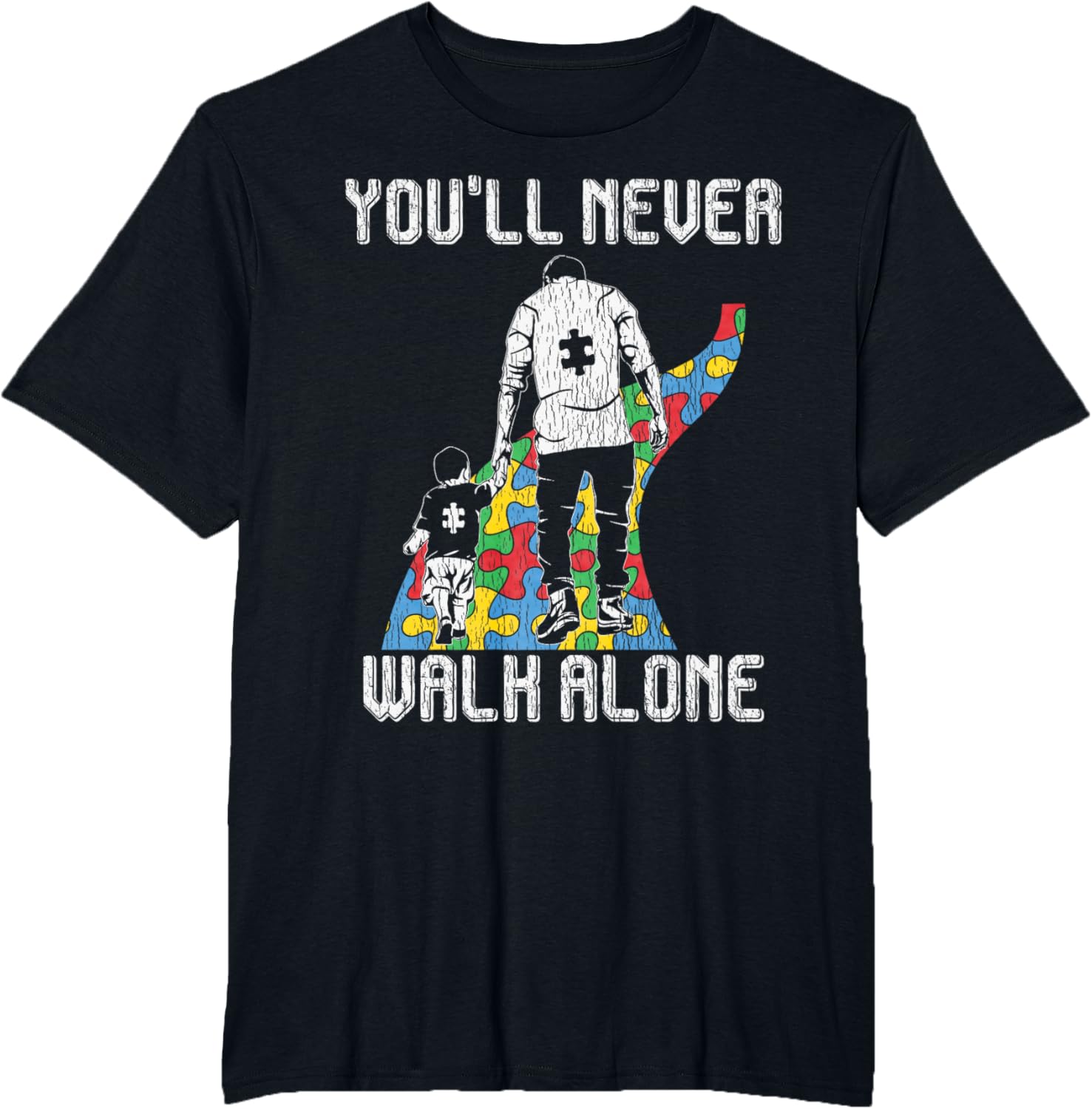 Vintage Father Son Family Autistic Kids Autism Awareness Dad