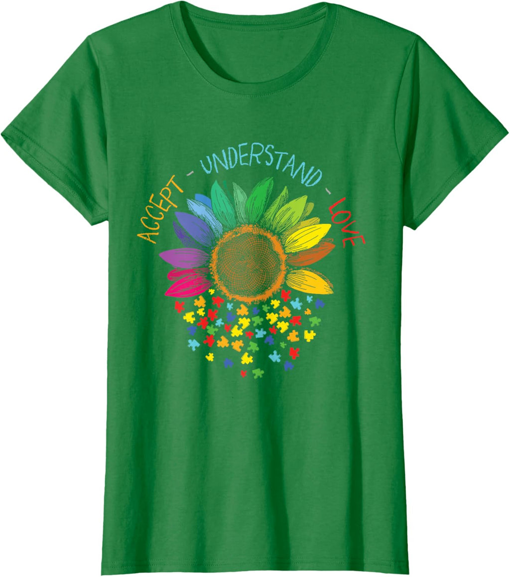 Autism Awareness Accept Understand Love ASD Rainbow Flower