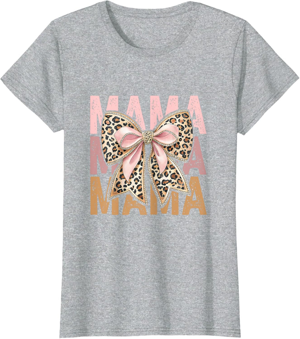 Retro Leopard Mama,Cute Mom Retro Coquette Bow Mother's Day