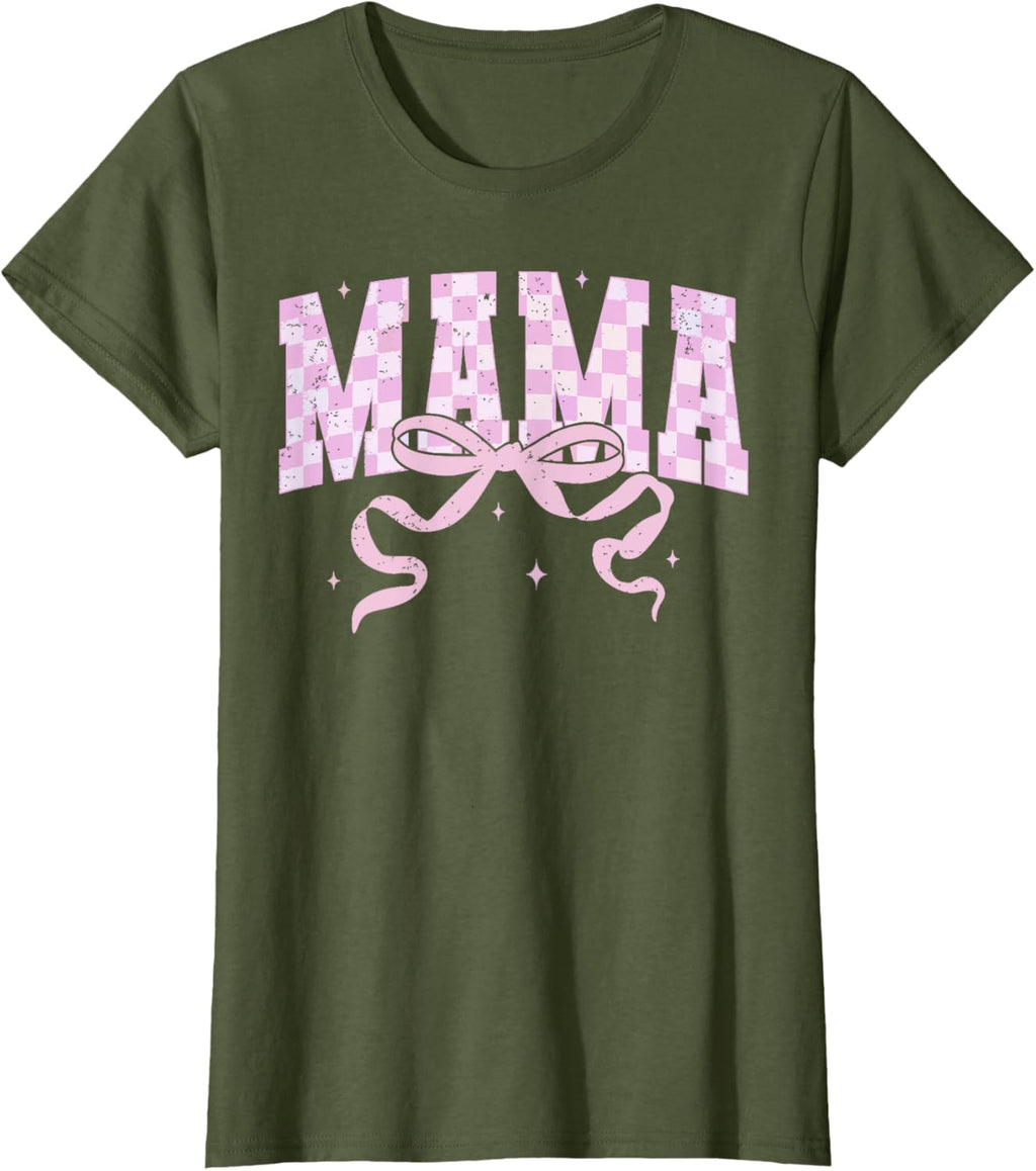 Retro Checkered Mama Coquette Mother's Day Pink Bow
