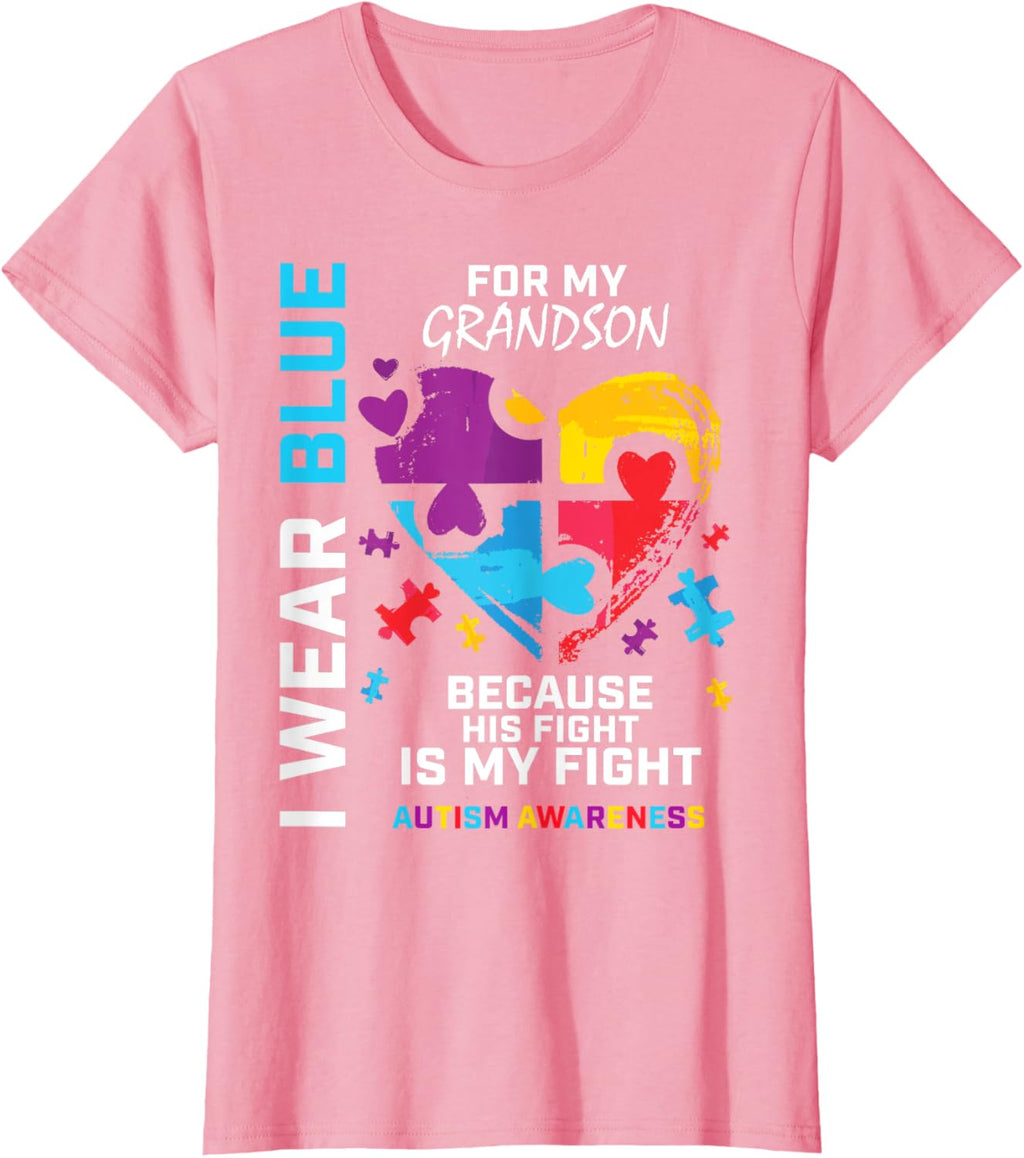 Grandma Grandpa I Wear Blue For My Grandson Autism Awareness