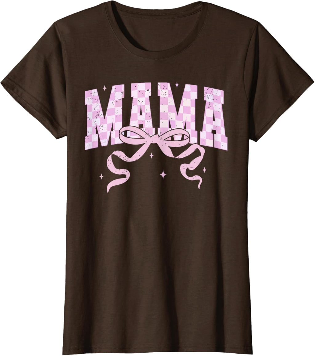 Retro Checkered Mama Coquette Mother's Day Pink Bow